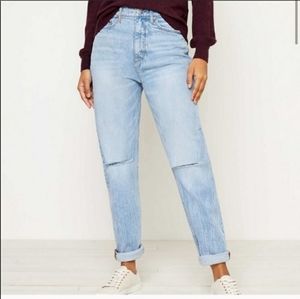 NWT LOFT high waist boyfriend jeans with | rips slim pockets cuffed